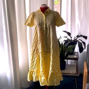 Lisa Marie Fernandez + Target yellow and white Sundress! Shirt sleeve, pockets!